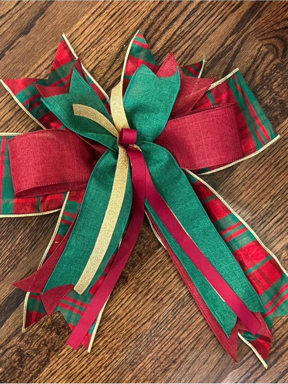 Holiday Decorative Bow - Red, Green & Gold Ribbon Accent